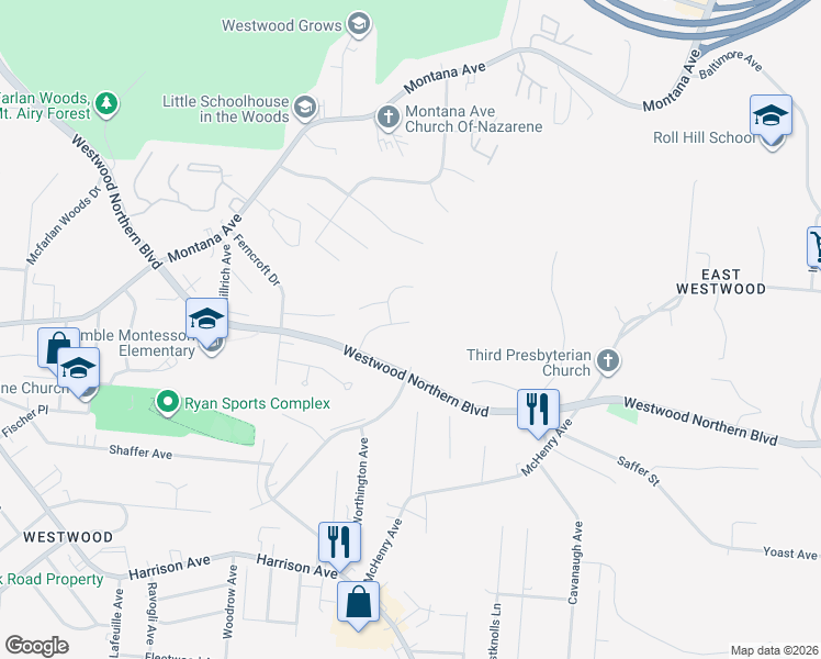 map of restaurants, bars, coffee shops, grocery stores, and more near 3340 Brodbeck Place in Cincinnati