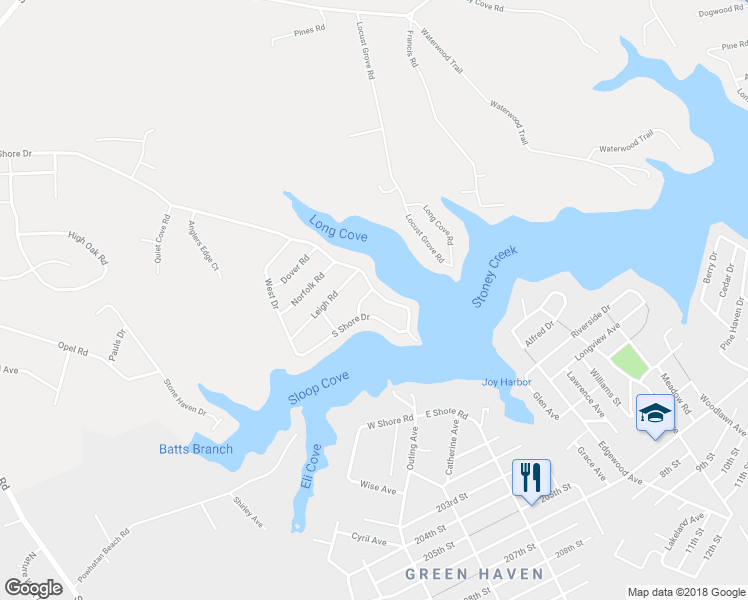 map of restaurants, bars, coffee shops, grocery stores, and more near 851 North Shore Drive in Glen Burnie