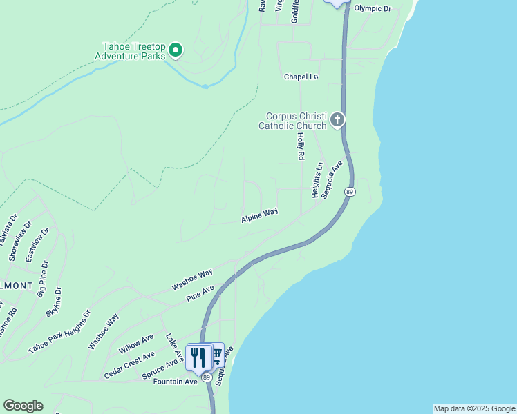 map of restaurants, bars, coffee shops, grocery stores, and more near 1410 Snow Flower Lane in Tahoe City