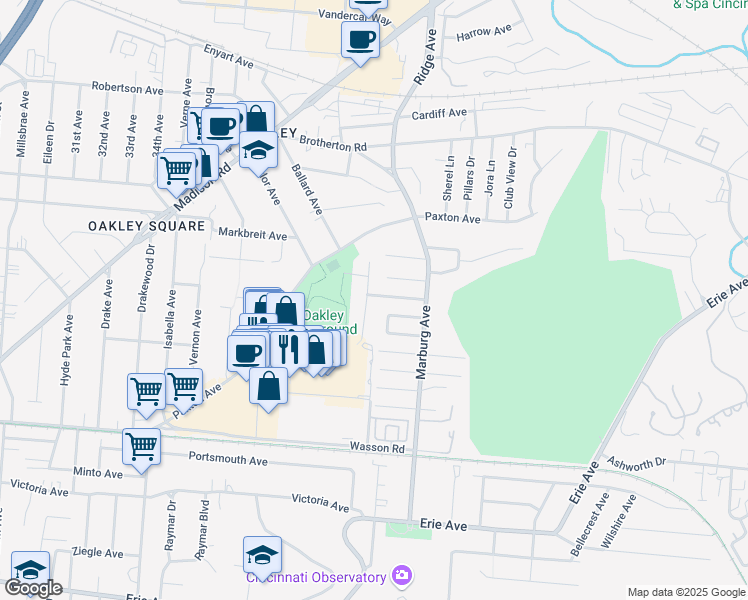 map of restaurants, bars, coffee shops, grocery stores, and more near 3861 Kilbourne Avenue in Cincinnati