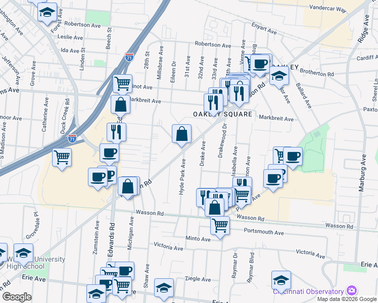 map of restaurants, bars, coffee shops, grocery stores, and more near 2905 Madison Road in Cincinnati