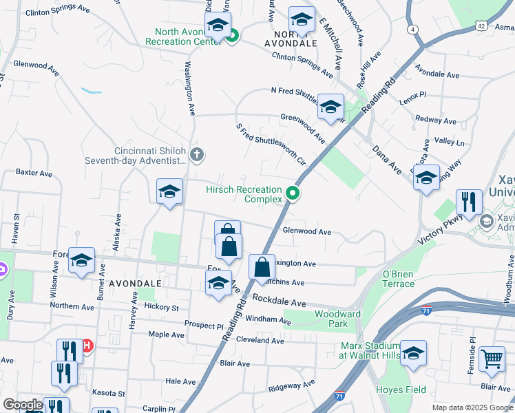 map of restaurants, bars, coffee shops, grocery stores, and more near 693 Gholson Avenue in Cincinnati