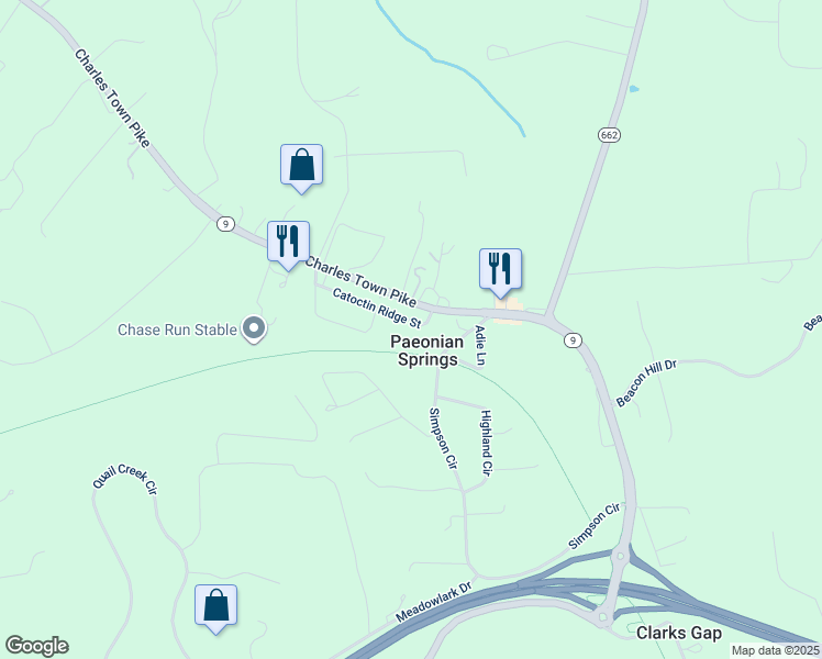 map of restaurants, bars, coffee shops, grocery stores, and more near 39943 Catoctin Ridge Street in Paeonian Springs