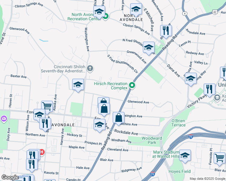map of restaurants, bars, coffee shops, grocery stores, and more near 693 Gholson Avenue in Cincinnati