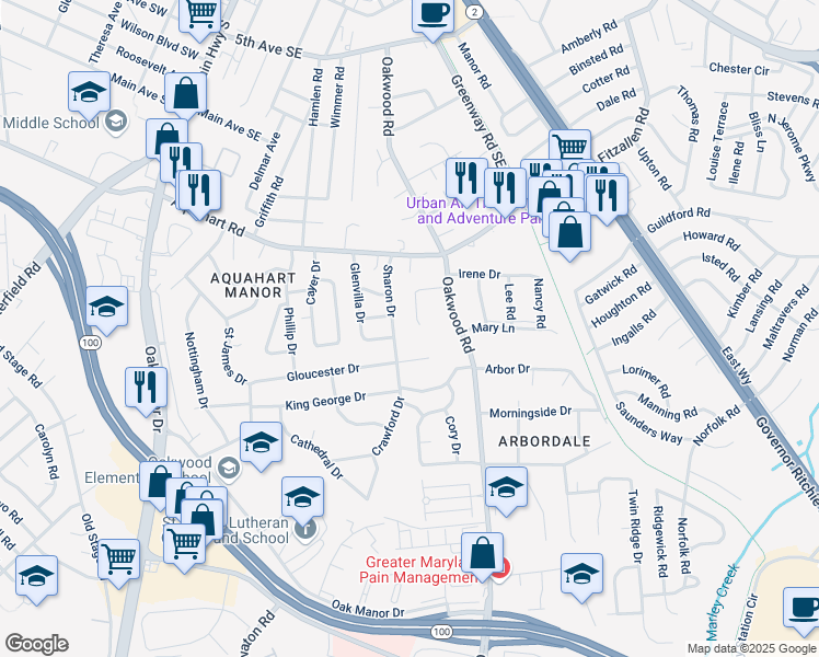 map of restaurants, bars, coffee shops, grocery stores, and more near 1030 Fairway Avenue in Glen Burnie