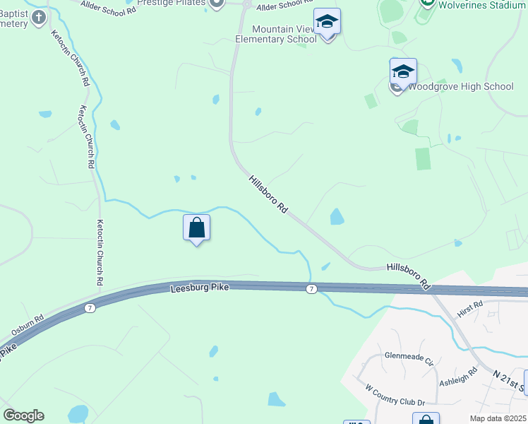 map of restaurants, bars, coffee shops, grocery stores, and more near 16845 Hillsboro Road in Purcellville