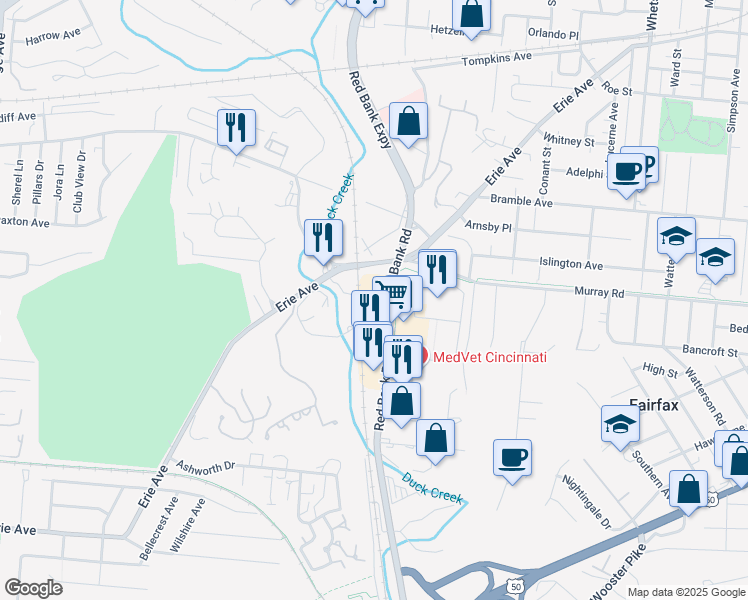 map of restaurants, bars, coffee shops, grocery stores, and more near 4015 Red Bank Road in Cincinnati