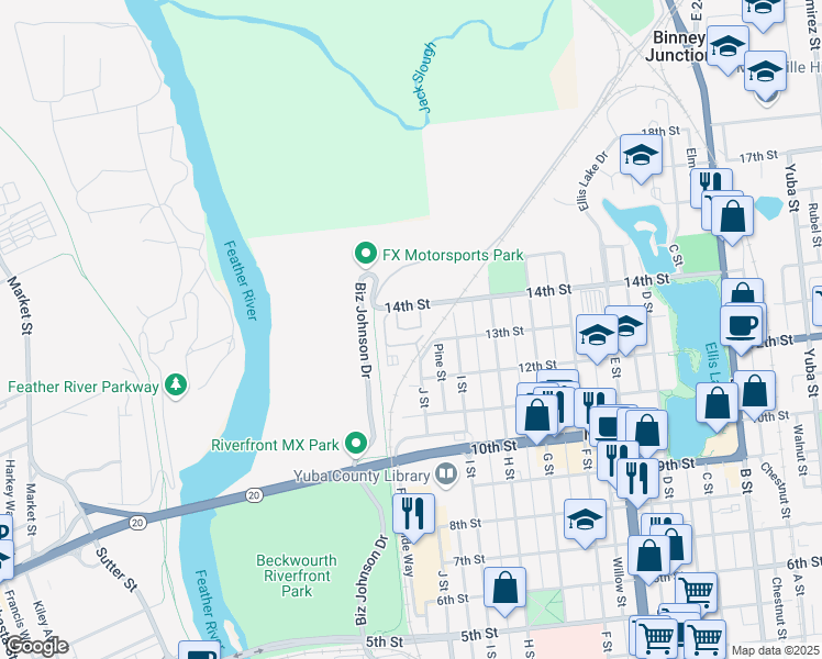 map of restaurants, bars, coffee shops, grocery stores, and more near 938 14th Street in Marysville
