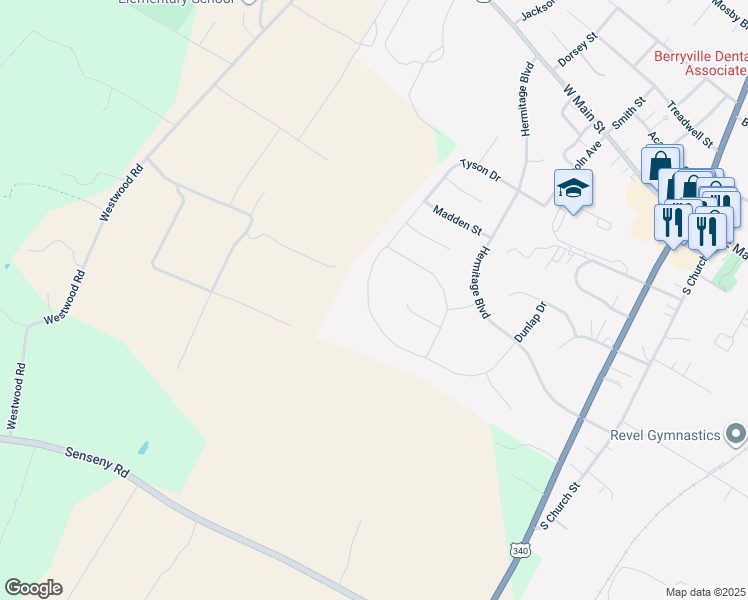 map of restaurants, bars, coffee shops, grocery stores, and more near 328 Tyson Drive in Berryville