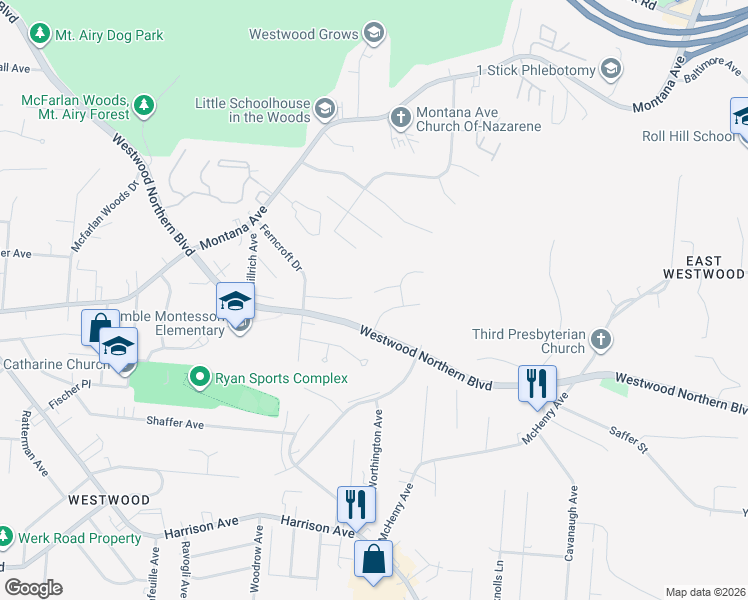 map of restaurants, bars, coffee shops, grocery stores, and more near 2497 Deercove Ct. in Cincinnati