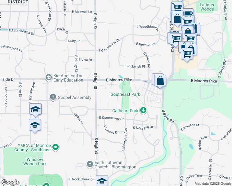 map of restaurants, bars, coffee shops, grocery stores, and more near in Bloomington
