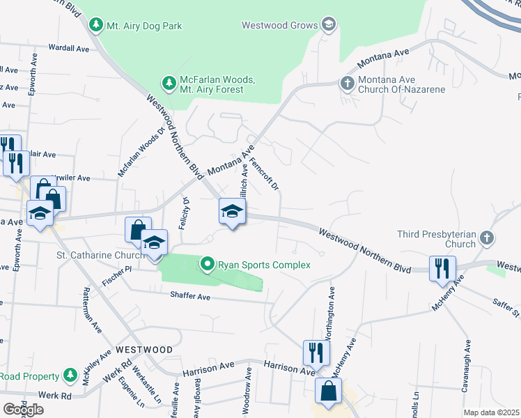 map of restaurants, bars, coffee shops, grocery stores, and more near in Cincinnati