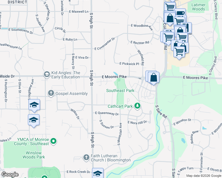 map of restaurants, bars, coffee shops, grocery stores, and more near in Bloomington