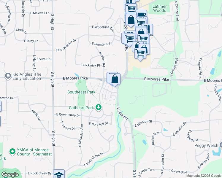 map of restaurants, bars, coffee shops, grocery stores, and more near 1562 South Ira Street in Bloomington