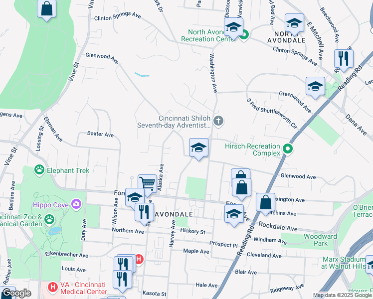 map of restaurants, bars, coffee shops, grocery stores, and more near 508 Glenwood Avenue in Cincinnati