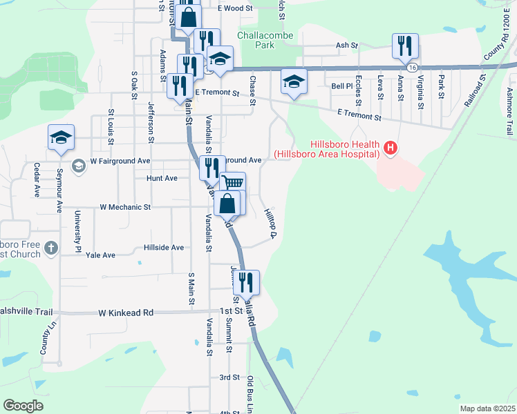 map of restaurants, bars, coffee shops, grocery stores, and more near 11 Hilltop Drive in Hillsboro