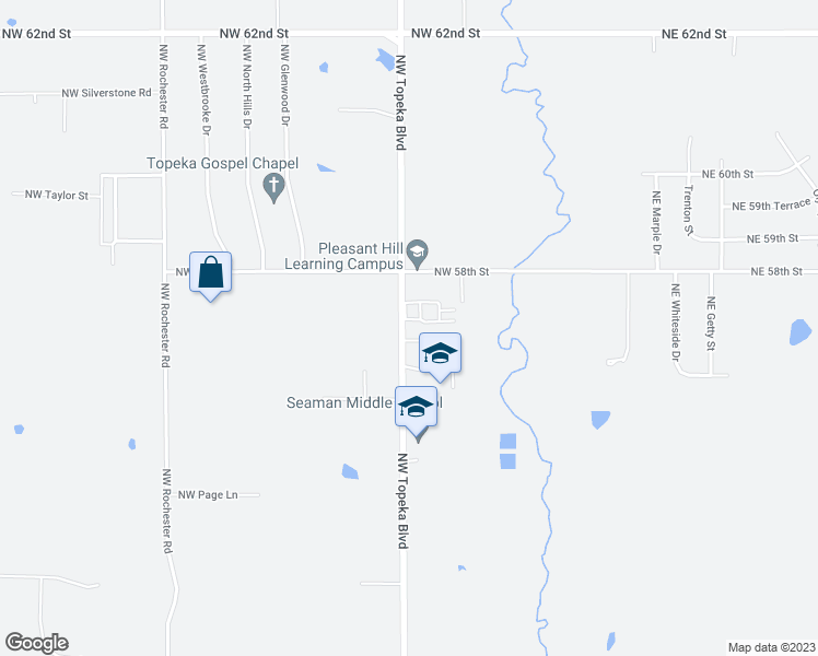 map of restaurants, bars, coffee shops, grocery stores, and more near 5720 Northwest Topeka Boulevard in Topeka