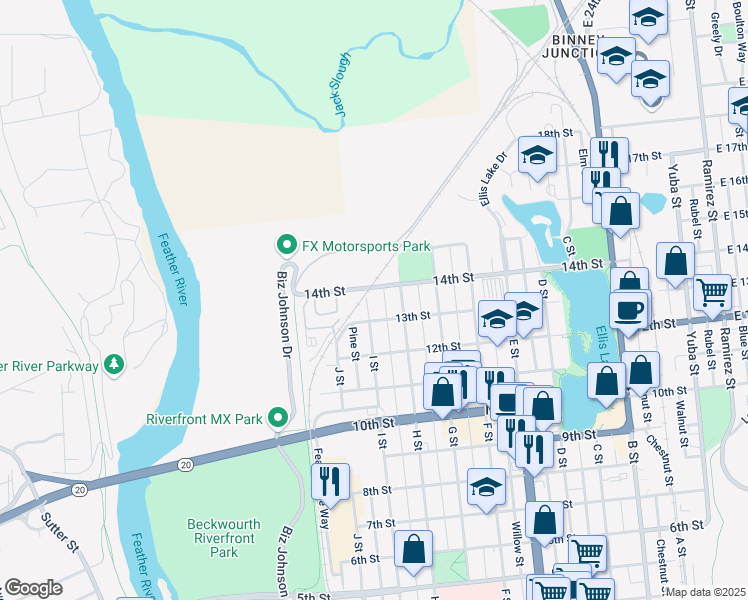 map of restaurants, bars, coffee shops, grocery stores, and more near 813 14th Street in Marysville