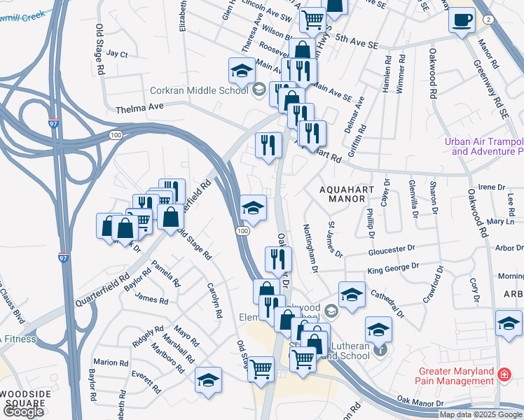map of restaurants, bars, coffee shops, grocery stores, and more near 1426 Braden Loop in Glen Burnie