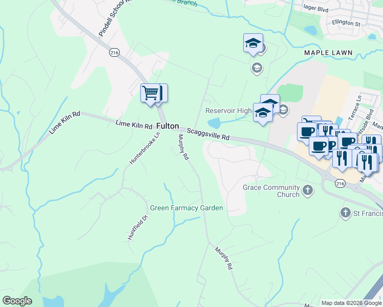 map of restaurants, bars, coffee shops, grocery stores, and more near 8045 Murphy Rd in Howard