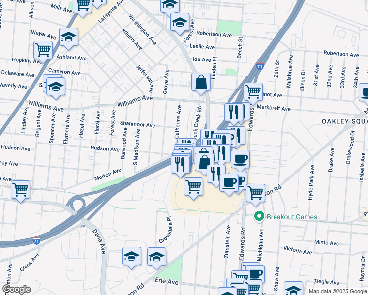 map of restaurants, bars, coffee shops, grocery stores, and more near 3926 Catherine Avenue in Cincinnati