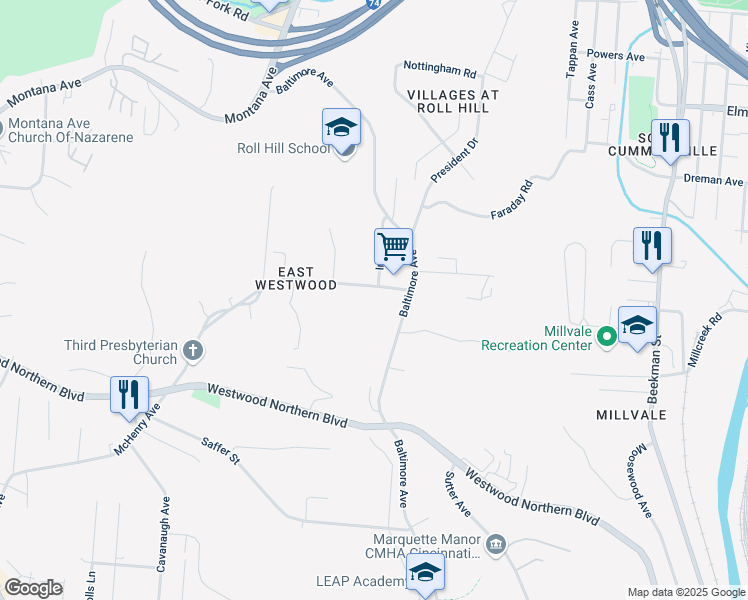 map of restaurants, bars, coffee shops, grocery stores, and more near 3595 McHenry Avenue in Cincinnati