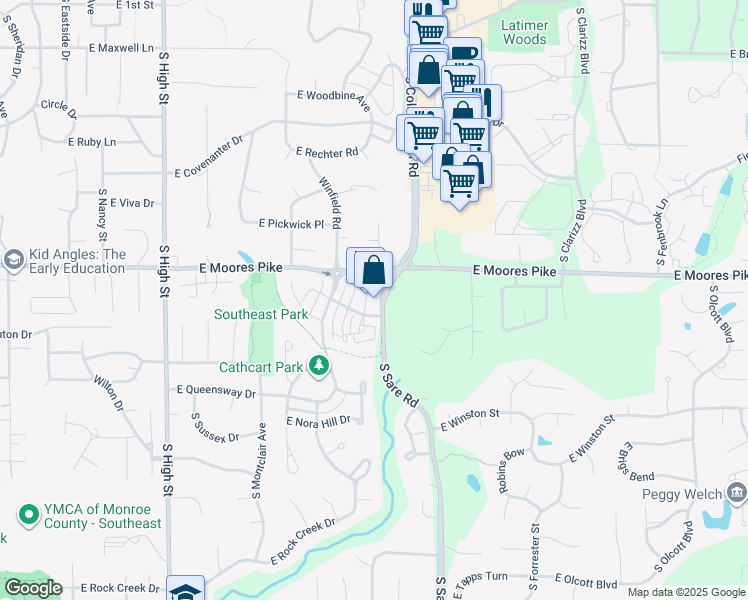 map of restaurants, bars, coffee shops, grocery stores, and more near 1523 South Piazza Drive in Bloomington