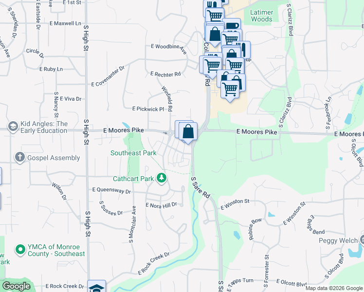 map of restaurants, bars, coffee shops, grocery stores, and more near 1562 South Ira Street in Bloomington