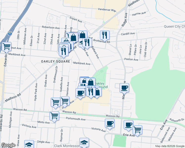 map of restaurants, bars, coffee shops, grocery stores, and more near 3165 Sagola Place in Cincinnati