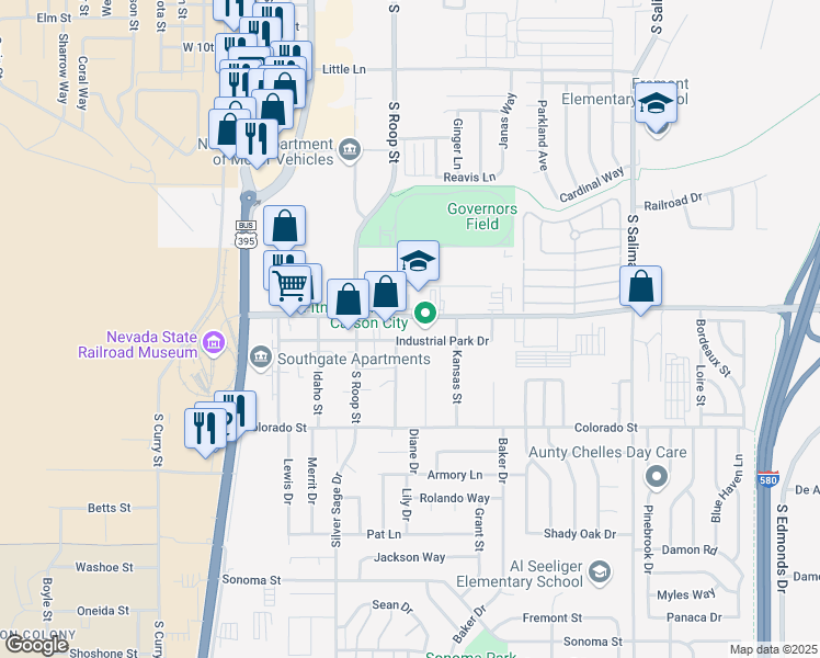 map of restaurants, bars, coffee shops, grocery stores, and more near 788 Fairview Drive in Carson City