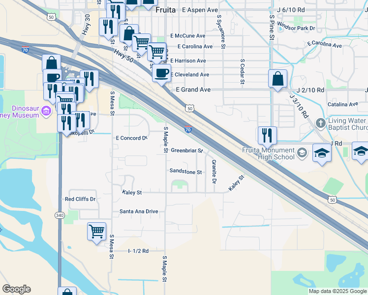 map of restaurants, bars, coffee shops, grocery stores, and more near 537 Greenbriar Street in Fruita