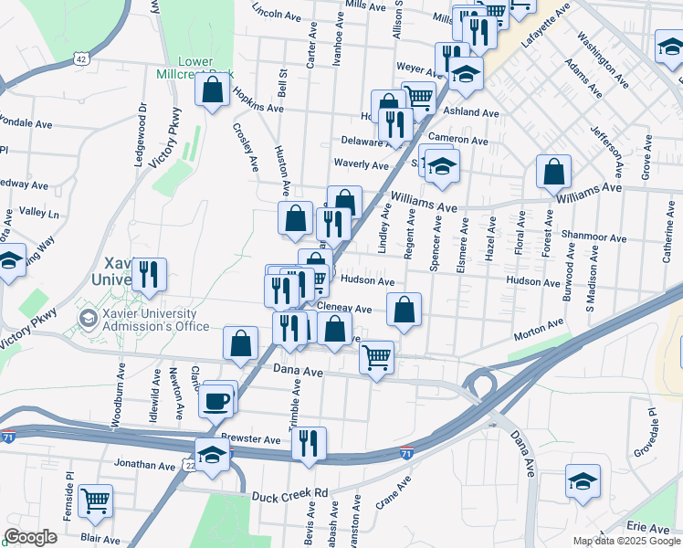 map of restaurants, bars, coffee shops, grocery stores, and more near 3858 Montgomery Road in Norwood
