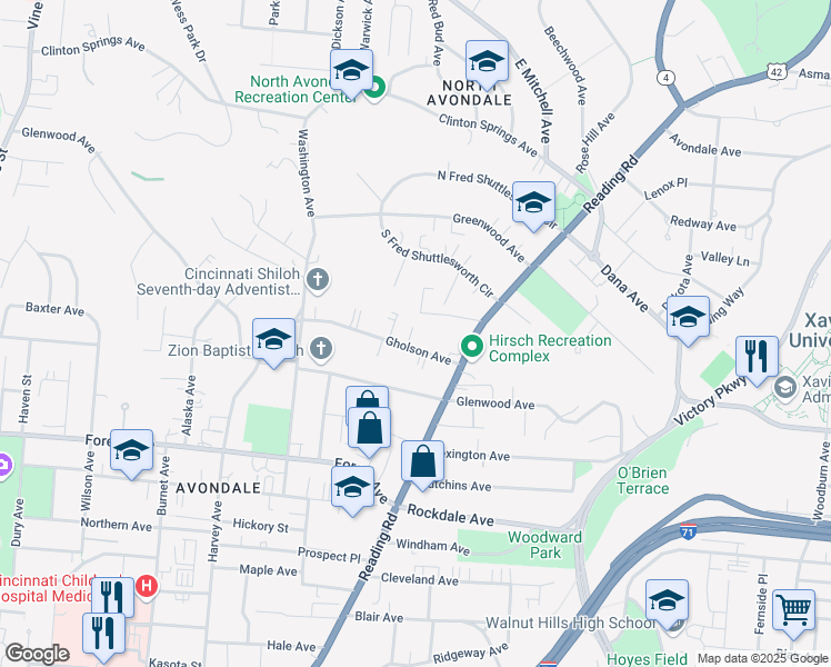 map of restaurants, bars, coffee shops, grocery stores, and more near 700 Chalfonte Place in Cincinnati