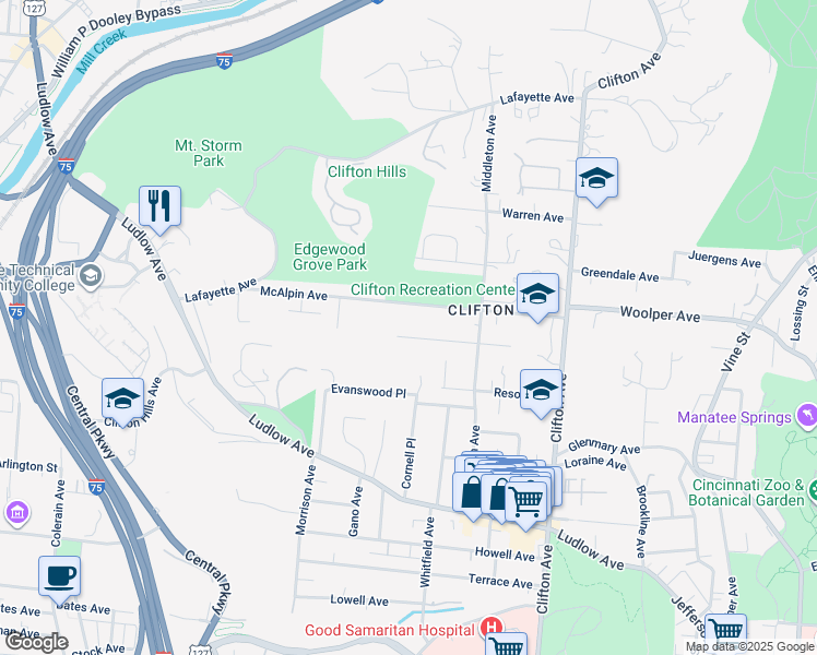 map of restaurants, bars, coffee shops, grocery stores, and more near 503 McAlpin Avenue in Cincinnati