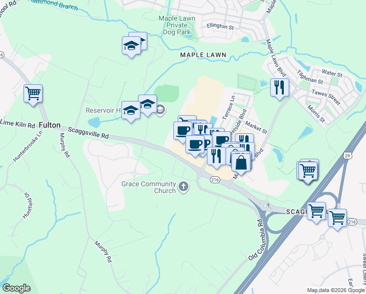 map of restaurants, bars, coffee shops, grocery stores, and more near 8184 Westside Boulevard in Fulton
