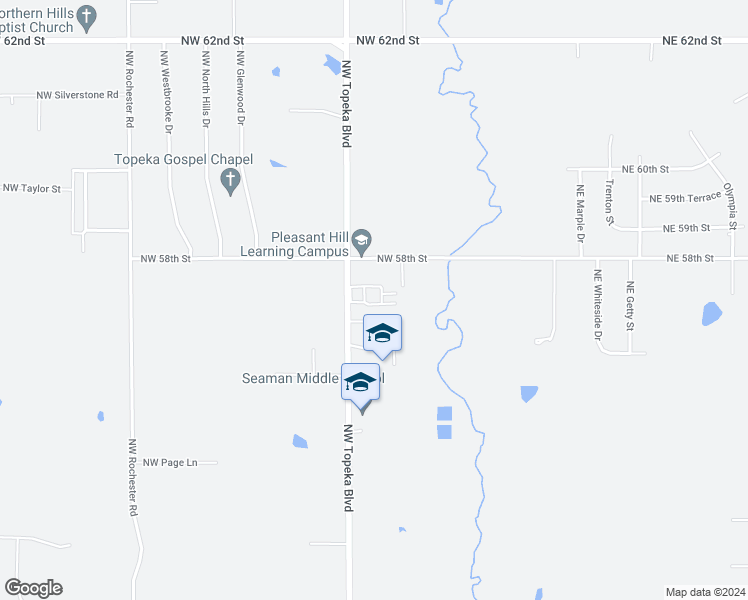 map of restaurants, bars, coffee shops, grocery stores, and more near 5720 Northwest Topeka Boulevard in Topeka