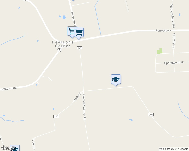 map of restaurants, bars, coffee shops, grocery stores, and more near 1950 Pearsons Corner Road in Hartly