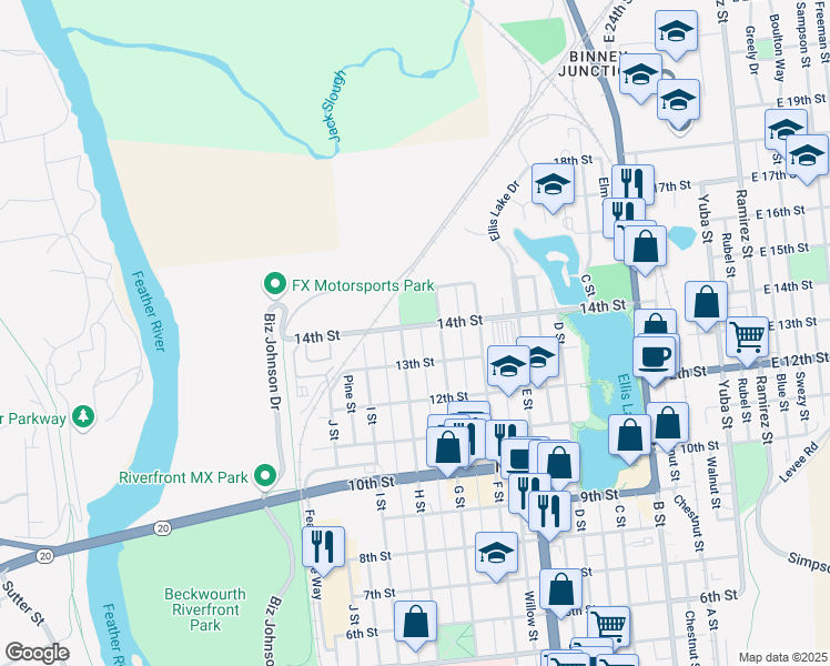 map of restaurants, bars, coffee shops, grocery stores, and more near 722 14th Street in Marysville