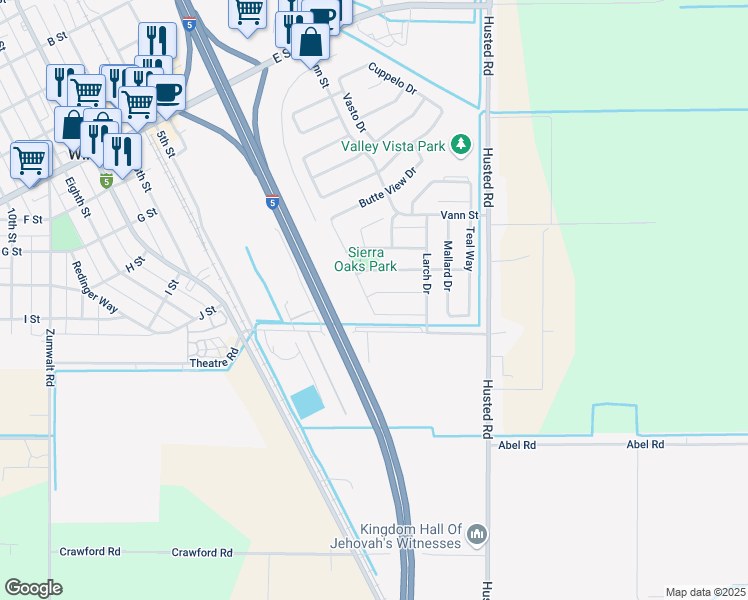 map of restaurants, bars, coffee shops, grocery stores, and more near 1031 Silverleaf Lane in Williams