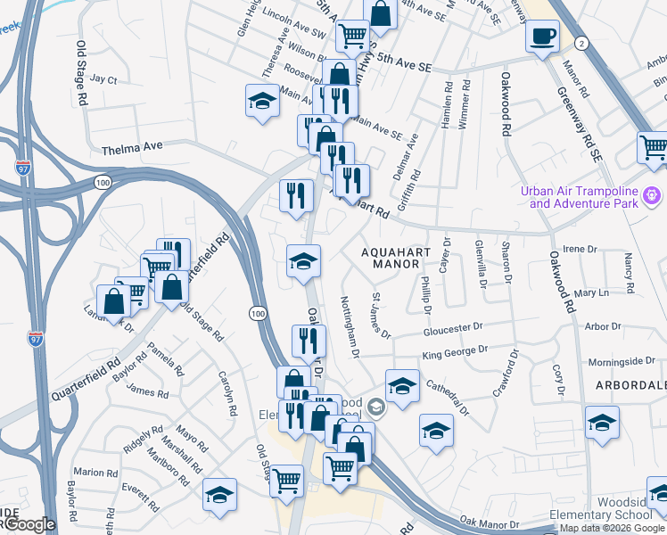 map of restaurants, bars, coffee shops, grocery stores, and more near 1103 Somerset Drive in Glen Burnie