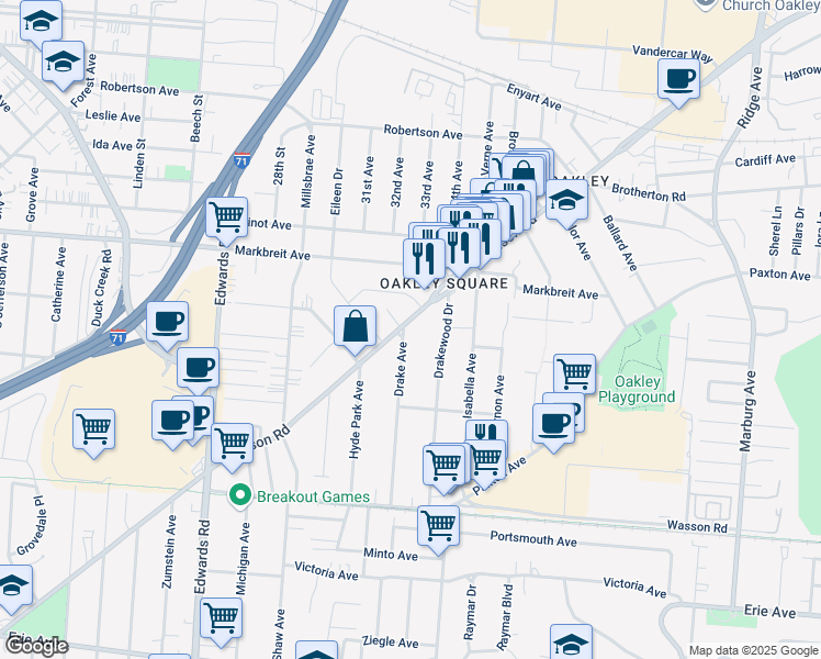 map of restaurants, bars, coffee shops, grocery stores, and more near 2951 Madison Road in Cincinnati