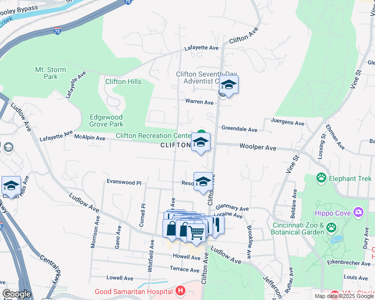 map of restaurants, bars, coffee shops, grocery stores, and more near 347 McAlpin Avenue in Cincinnati