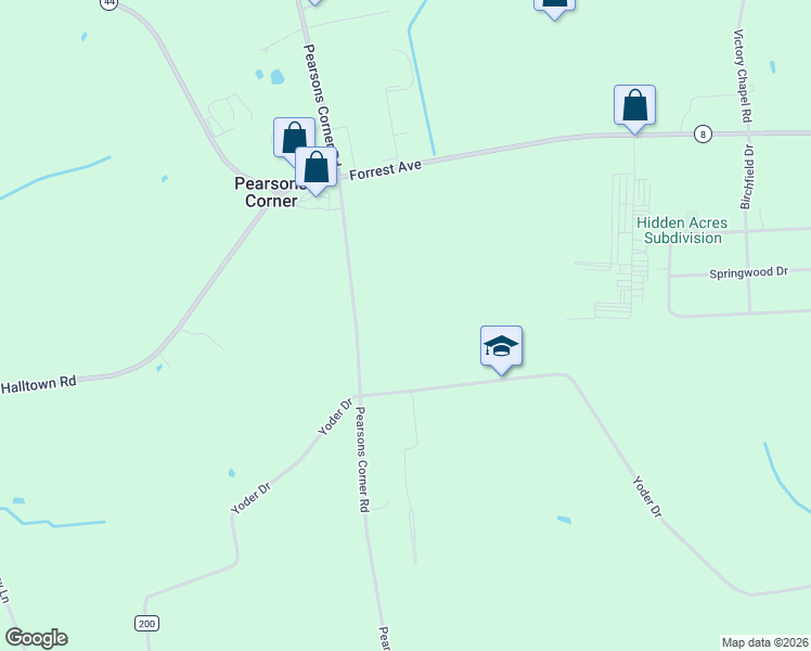 map of restaurants, bars, coffee shops, grocery stores, and more near 1950 Pearsons Corner Road in Hartly