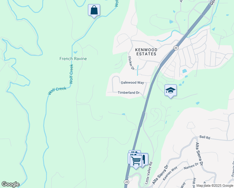 map of restaurants, bars, coffee shops, grocery stores, and more near 10271 Timberland Drive in Grass Valley