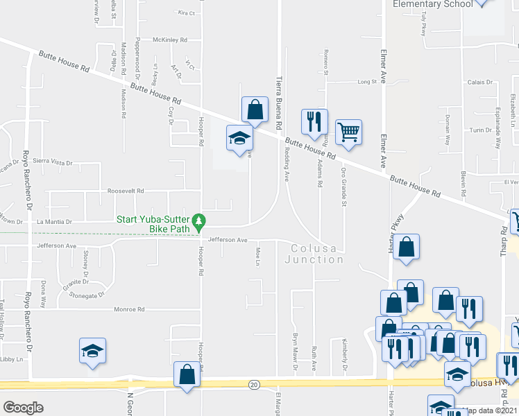 map of restaurants, bars, coffee shops, grocery stores, and more near 1670 Tierra Buena Road in Yuba City