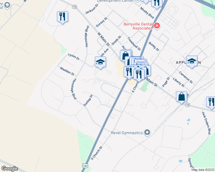 map of restaurants, bars, coffee shops, grocery stores, and more near 790 Parker Lane in Bluemont