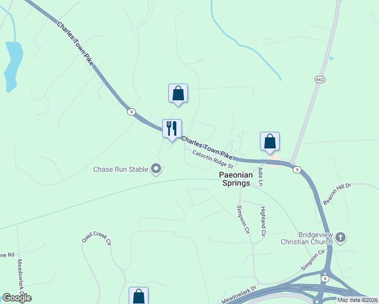 map of restaurants, bars, coffee shops, grocery stores, and more near 39855 Catoctin Ridge Street in Paeonian Springs