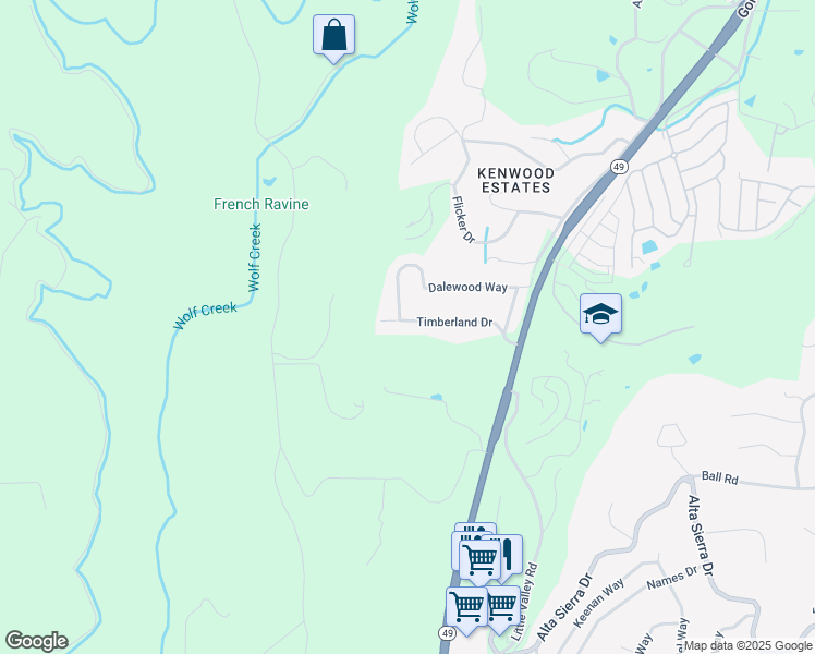 map of restaurants, bars, coffee shops, grocery stores, and more near 10271 Timberland Drive in Grass Valley