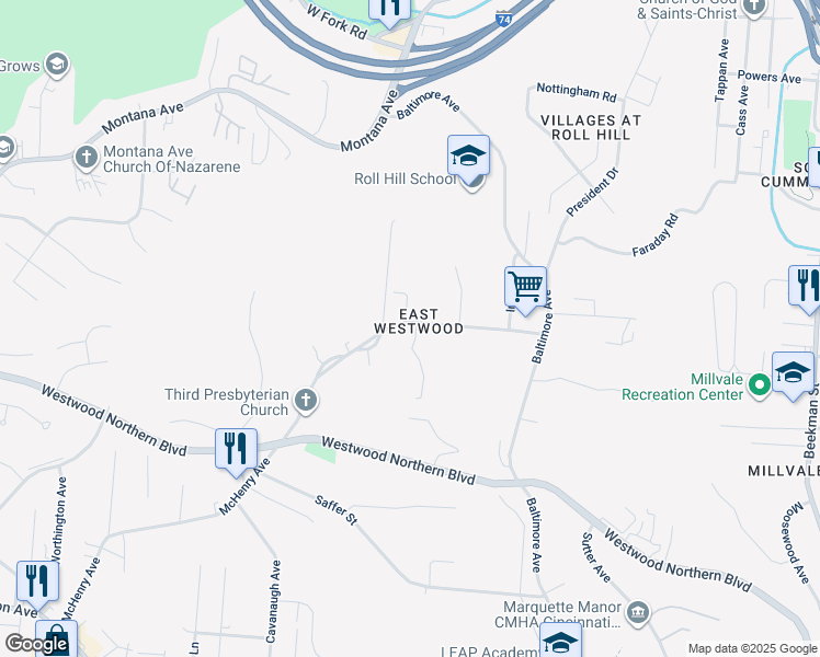 map of restaurants, bars, coffee shops, grocery stores, and more near 3518 McHenry Avenue in Cincinnati