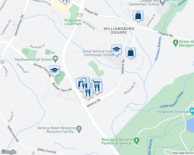 map of restaurants, bars, coffee shops, grocery stores, and more near 13011 Prairie Knoll Court in Germantown